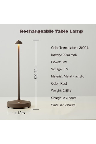 Maiyame 3000 Mah Pil Geliştirilmiş Taşınabilir Led Masa Lambası, 2 Seviye Parlaklık Ayarlı Dokunmatik, Ip54 Suya Dayanıklı Alüminyum Kasa