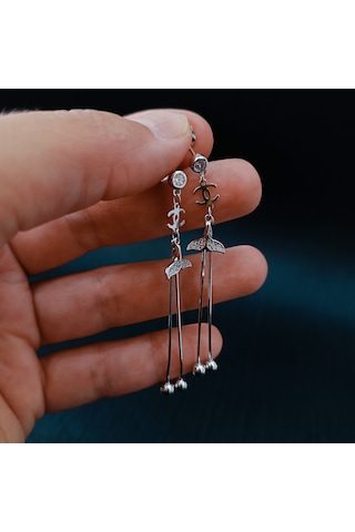 925 Ayar Sallanır Tasarımlı Balık Kuyruğu Model Kadın Gümüş Küpe -sade Ve Şık Gümüş