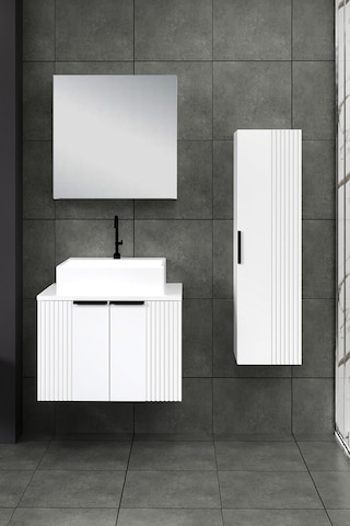 %100 Mdf 65 Cm Chester Banyo Dolabı + 30 Cm Boy Dolabı Beyaz