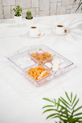 Akrilik Şeffaf 4'lü Tek Kapaklı Kahvaltılık & Sunumluk Şeffaf