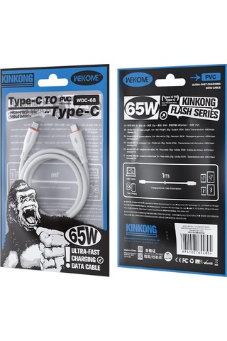 Wk Wdc-68 Kinkong Flash Serisi 1m 65w Pvc Hızlı Şarj Veri Kablosu, Arayüz: Tip-c Tip-c Beyaz
