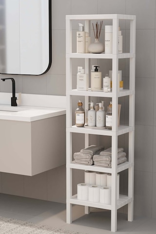 Shelf 6 Katlı Düzenleyici Plastik Raf Ünitesi Beyaz, Kitaplık, Mutfak, Banyo Rafı Dolabı Beyaz