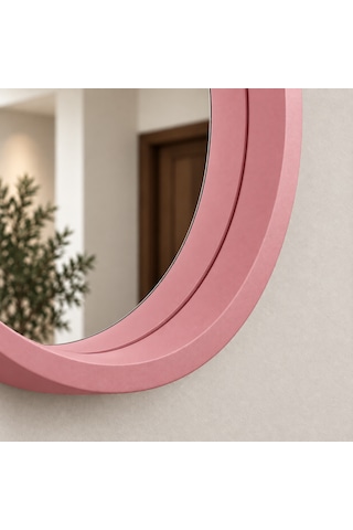 Dekoratif Duvar Aynası Yuvarlak Çerçeveli 70cm Pembe Şifonyer Ve Makyaj Masası Üstü
