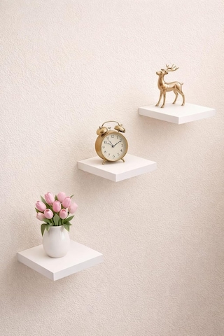 Mobilyacın 3'lü Uçan Duvar Rafı Set Gizli Raf- Beyaz 15x15