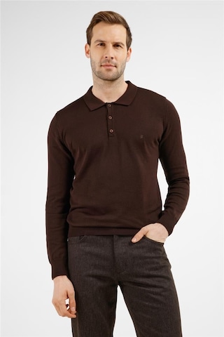 İmza Kahverengi Polo Yaka Cepsiz Comfort Fit Classic Pamuklu Triko Kazak 1012255307 Kahverengi