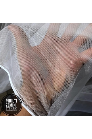 Tül Perde Poly Pırıltı Desen Etek Kurşun 1. Sınıf Kumaş Krem
