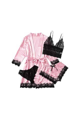 Kadın Pijama Takımları 4 Parça Saten İpek Pijama Takımı Bornoz Mavi