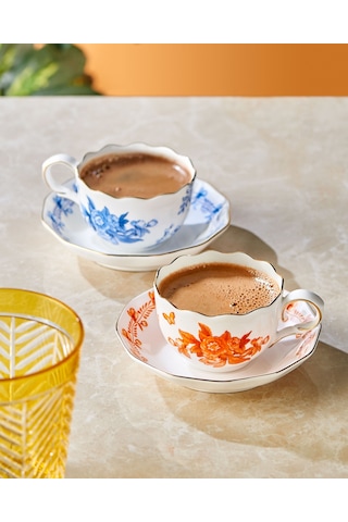 Turuncu Porselen Kahve Fincan Seti 100 Ml