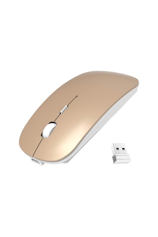 Kablosuz İnce Taşınabilir 2.4g Sessiz Fare Usb Nano Alıcılı Şarj Edilebilir Altın Diğer