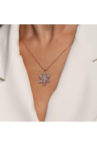 Madam Matmazel Kar Tanesi Zirkon Taşlı Rose Kadın Kolye, 925 Ayar
