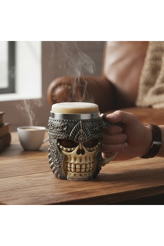 Savaşçı Kafatası Figürlü Kupa Bardak Paslanmaz İç Hazne Diğer