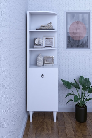 Dekoratif Köşe Rafı Çok Amaçlı Raf Salon Rafı Beyaz