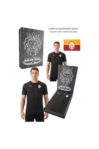 Gsstore Galatasaray Lisanslı Sıfır Yaka Siyah A Takım Antrenman T-shirt Bayrak Ve Lazer Kutulu Hediyelik Kutu Siyah