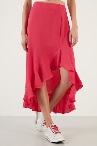 Lela Volanlı Midi Boy Yırtmaçlı Bayan Etek 6058387 Fuşya