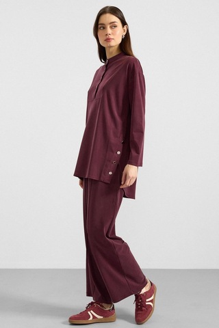 Olcay Metal Düğmeli Premium Kumaş Sweat Pantolon Takım Bordo 9405-tk