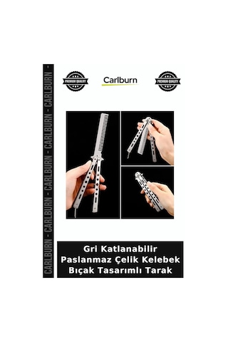 Özel Üretim Erkek Bakım Hediye Gri Katlanabilir Paslanmaz Çelik Kelebek Bıçak Tasarımlı Tarak