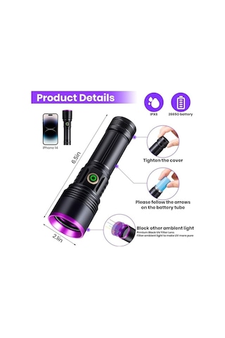 Ebitda 20w 365nm Güçlü Mor Uv Işık Feneri, Evcil Hayvan İd Ve İyileştirme Altın