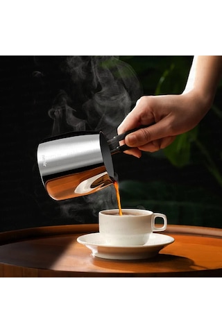 Nehir Modern 4 Parça Standlı Paslanmaz Çelik Cezve Seti