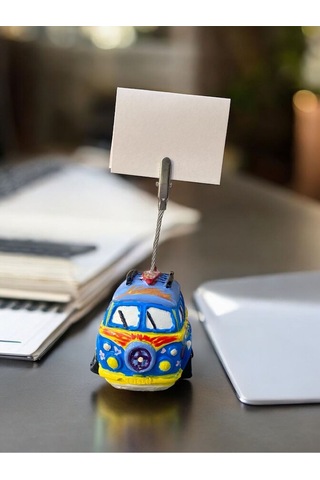 Mavi Çok Desenli Woswos Otobüs Fotoğraf Not Tutucu Ofis Masası Tutacak Hediyelik Çok Renkli
