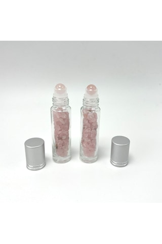 Yıldız Doğal Taş Sertifikalı Pembe Kuvars Doğal Taş Esans Şişesi + Roller Masaj Aleti 10 ML