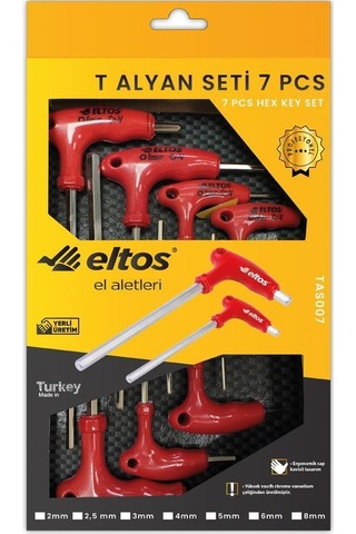 Eltos TAS007 T Tipi Düz Allen Anahtar Takımı Seti 7 Parça