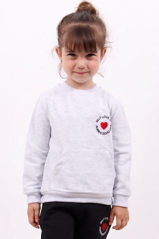 Toontoy Kız Çocuk Göğsü Kalp Nakışlı Sweatshirt Gri Melanj