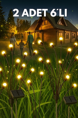 İndecor Houseware Solar 6 Led'li Güneş Enerjili Ateş Böceği Bahçe Balkon Saksı Aydınlatması Lamba 2 Adet Ilık Beyaz