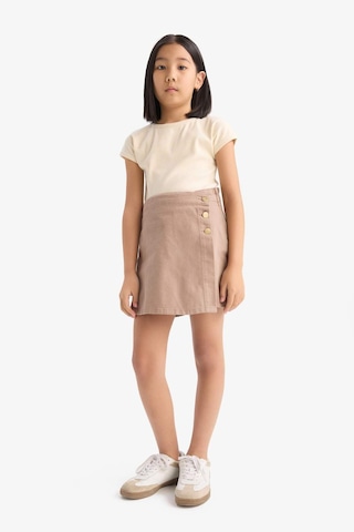 DeFacto Kız Çocuk Slim Fit Dar Kesim Bisiklet Yaka Basic Düz Fitilli Kaşkorse Kısa Kollu Tişört B3053A825SMER183 Ekru