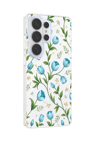 Samsung Galaxy Uyumlu S25 Ultra Kılıf Kamera Korumalı Desenli Zore Klip Kapak - Mavi Lale -