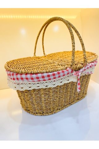 Rattan Hasır Piknik Sepeti Oval Sarı