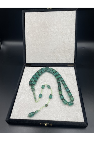 Usta Mehmet Toprak İmzalı Kuru Torna Ateş Kehribar Tespih 11x8 Mm Gümüş