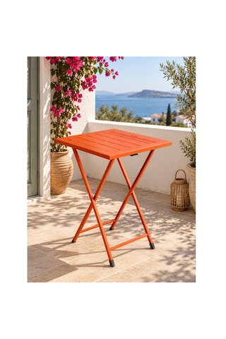 Katlanır Metal Balkon Bahçe Bistro Masa 50x50 Cm Kare Masa 75 Cm Turuncu 1644
