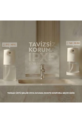 Pizen Bloom Otomatik Sensörlü Köpük Sıvı Sabunluk - Şarjlı - 2 Kademeli Akış - Ipx5 Suya Dayanıklı Beyaz