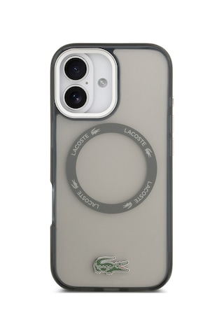 Apple Uyumlu iPhone 17 Kılıf Lacoste Lisanslı M-safe Şarj Özellikli İkonik Timsah Logolu Buzlu Kapak Gri Gri