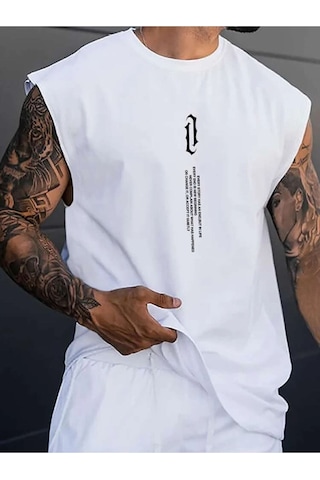 Altamira Erkek Dikey Baskılı Oversize Kolsuz T-shirt 001
