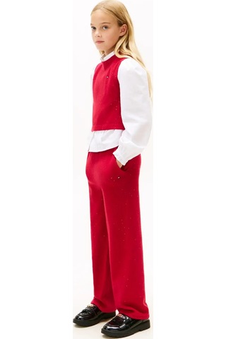 Tommy Hilfiger Sequin Wide Leg Drawstring Trousers Kırmızı Kız Çocuk Pantolon