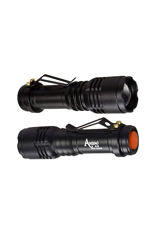 Metal Mini Led El Feneri CREE Q5 LED 2000W Zoom ve Selektörlü Metal Fener 2 Adet Siyah