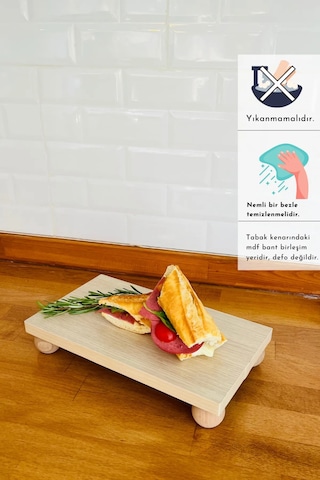 Mdf Tabaklı Kayın Top Ayaklı Risus 17x30 Cm Yuvarlak Pasta Sunum