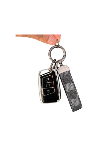 Suofeng Jetta Mk7 Taos Glı 2023-2025 Anahtar Kılıfı, 360 Derece Tam Koruma, Tpu-silikon, Sinyal Engelleme Yok, Siyah + Desenli Kanca