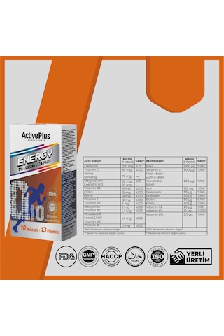 Active Plus Enerji Q10 & Ginseng & Folat & K2 30 Tablet