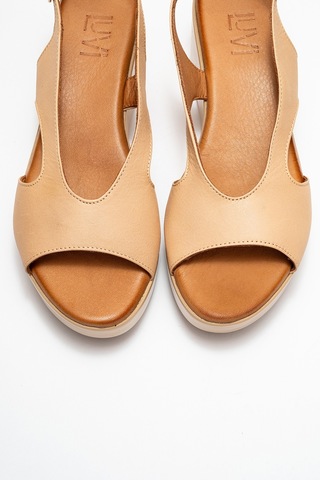 Brad Koyu Bej Cilt Hakiki Deri Dolgu Topuklu Kadın Sandalet Koyu Bej