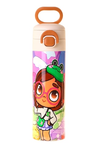 Kaukko Kids 520 Ml Nagy Baskılı Pembe Kız Çocuk Çelik Termos Matara Çift İçim Kilitli Kapak - L5336