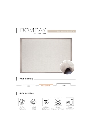 Bombay 664 Krem - Bej Hav Toz Vermez Kolay Temizlenen Hasır Doku Sisal Halı Krem - Bej