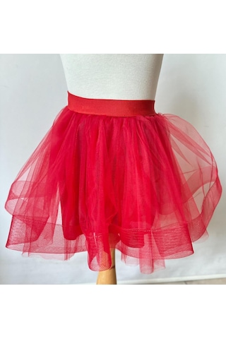 Gala Altı Grinli Kabarık Kız Çocuk Tütülü Etek Kırmızı
