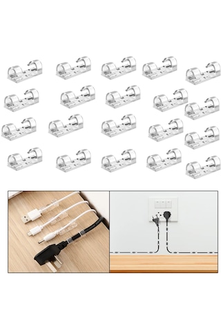 Yapışkanlı Kablo Sabitleyici Klips Set -al4551 20 Adet Şeffaf