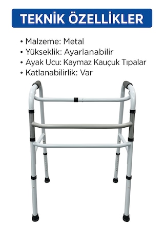 Metal Yürüteç Ayarlanabilir Yükseklikli, Katlanabilir Destek Yürüteci Yaşlı Ve Hasta Kullanımı İçin