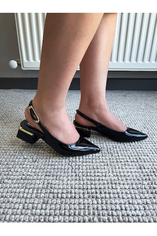 Asmi Shoes Kadın Yupin Siyah Rugan Kısa Topuklu Arkası Açık Ayakkabı