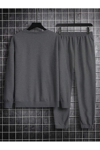 Erkek Düz Eşofman Takımı Sweatshirt Jogger - Antrasit Oversize Şardonlu Bisiklet Yaka Antrasit