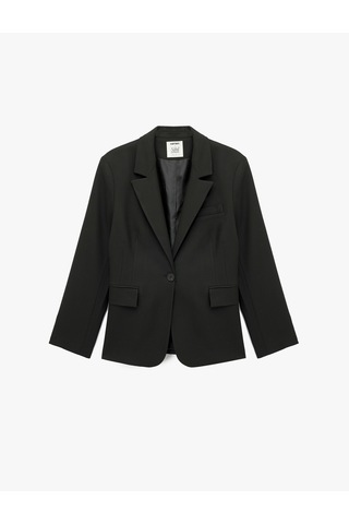 Koton Koton X Sibil Çetinkaya - Slim Fit Cepli Uzun Kollu Blazer Ceket Siyah 6wak50052pw