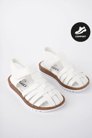 Muggo Rapunzel Garantili Günlük Ortopedik Hafif Taban Cırtlı Kız Çocuk Sandalet Beyaz